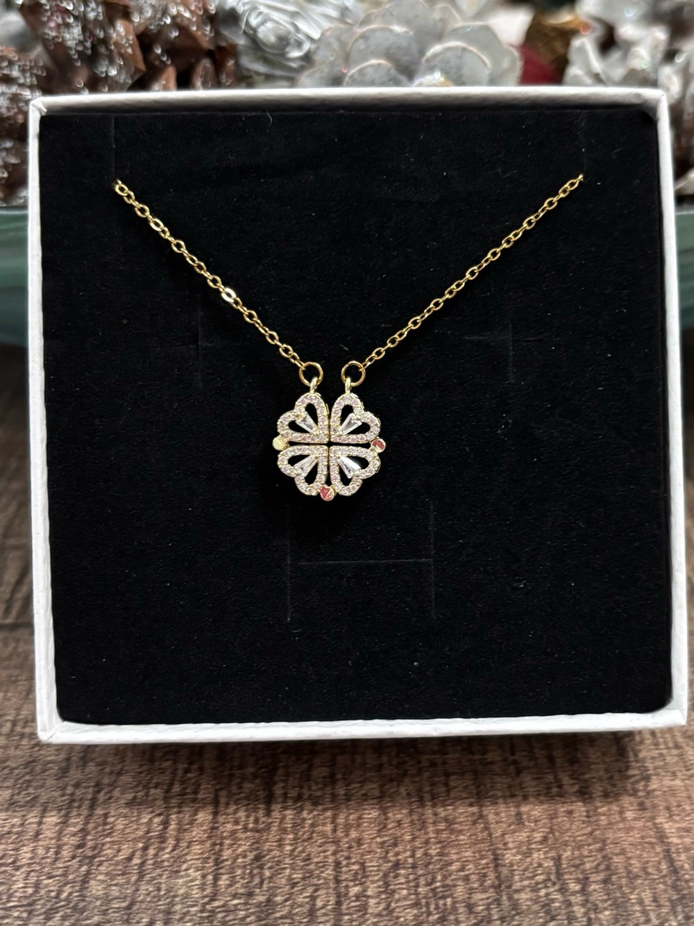Gold-Tone Stainless Steel Crystal Clover Pendant Necklace